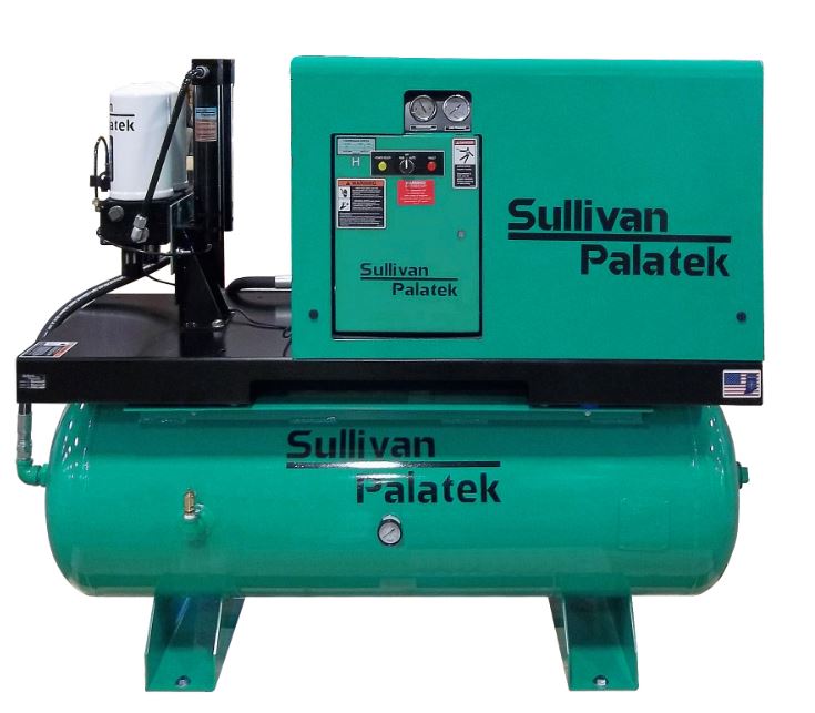 sullivan palatek 10M 10 HP base mount rotary screw air compressor with optional sound enclosure